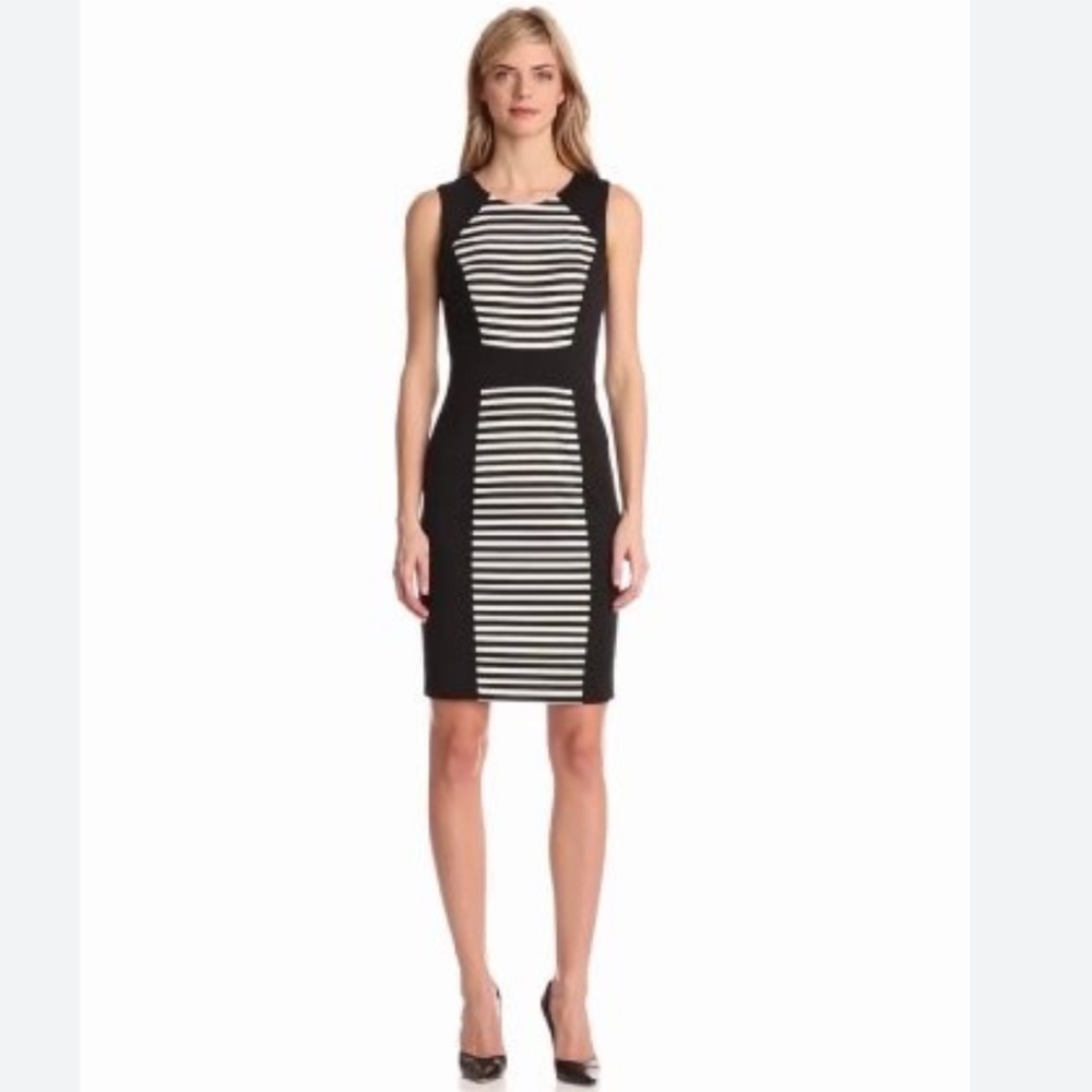 Calvin Klein Woman’s Monochromatic Sheath Black & White Midi Dress. Size 6.